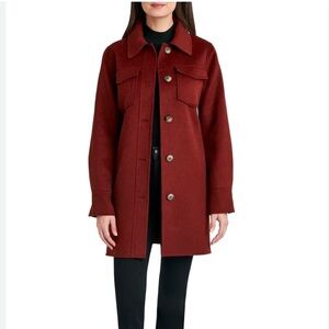 Tahari Burgundy Double Faced Wool Blend Shirt Jacket